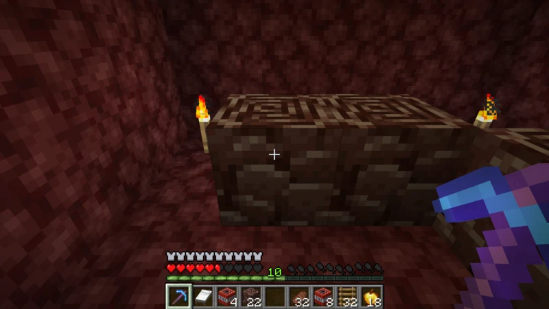 Mining Ancient Debris with a diamond pickaxe in a Nether tunnel Mining Ancient Debris with a diamond pickaxe in a Nether tunnel
