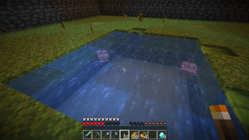 A lush cave with water and green plants underground A lush cave with water and green plants underground