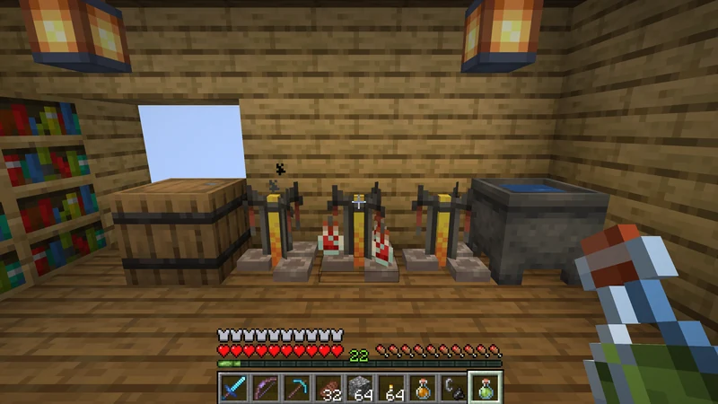 The suited man holding a Potion of Night Vision beside brewing stands in the village brewing room
