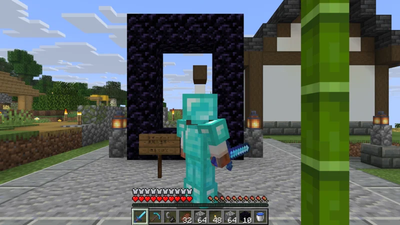 The suited man preparing diamond gear in front of an unlit Nether portal The suited man preparing diamond gear in front of an unlit Nether portal