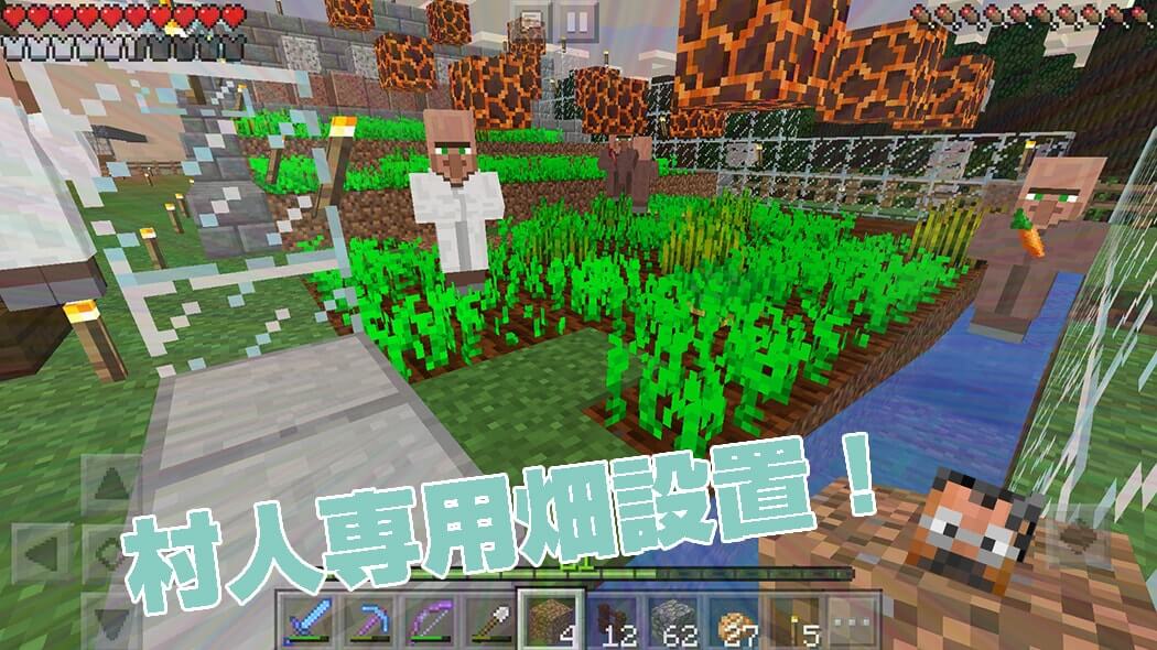 A dedicated crop field built for villagers in Minecraft PE