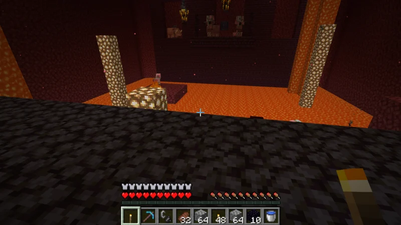 Looking down at a lava sea from a Nether cliff Looking down at a lava sea from a Nether cliff