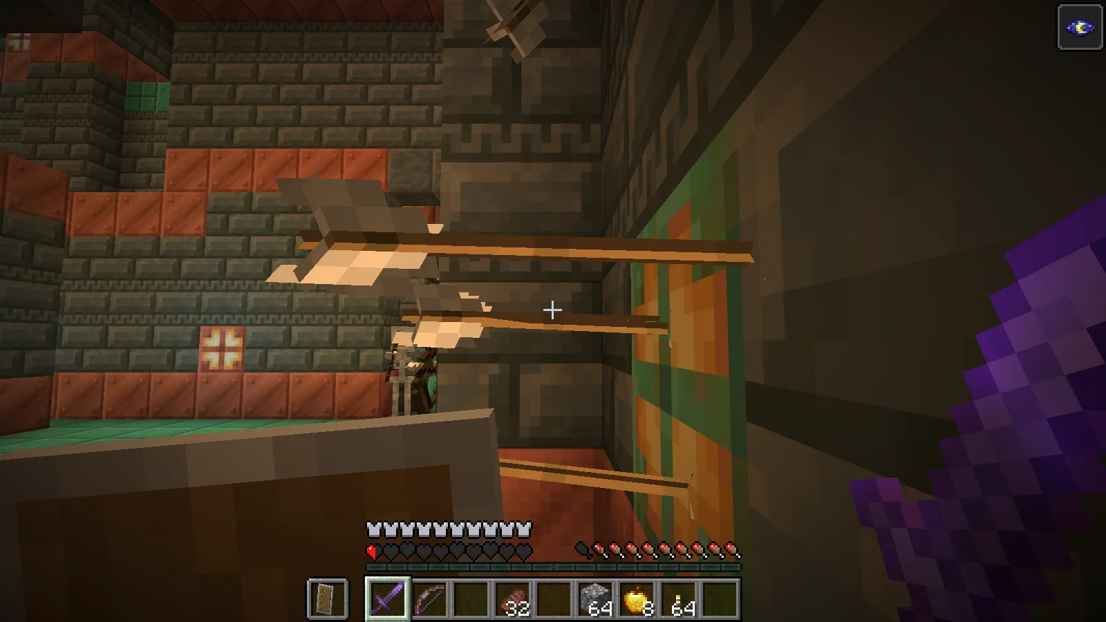 Looking back at the arrow-filled room while retreating from the trial
