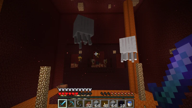 A fortress-like structure visible across the lava in the Nether A fortress-like structure visible across the lava in the Nether