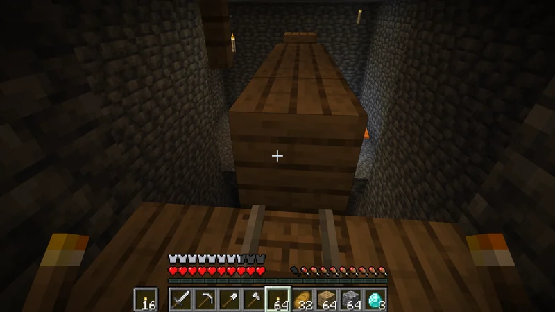 A wooden bridge crossing a deeper part of the mineshaft A wooden bridge crossing a deeper part of the mineshaft