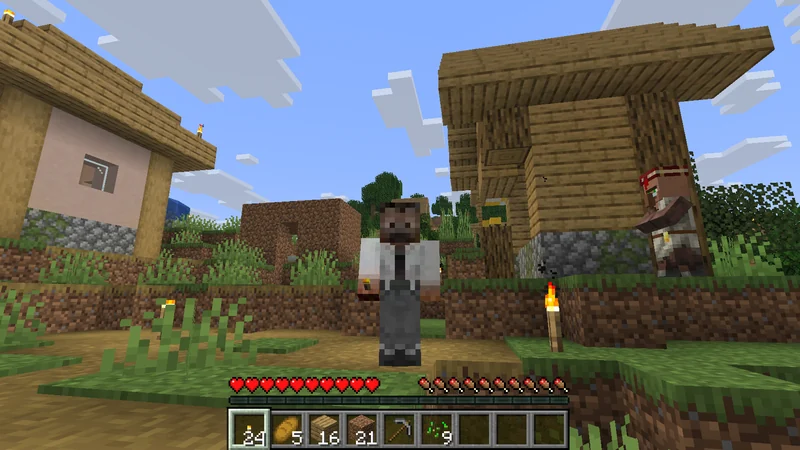 The suited man standing in front of the village before beginning the lighting work
