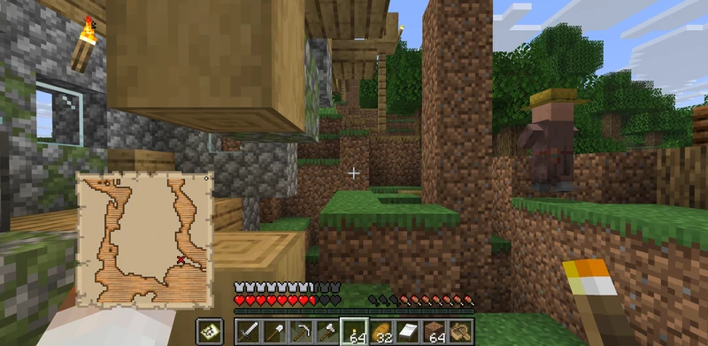 The suited man leaving the village with a treasure map