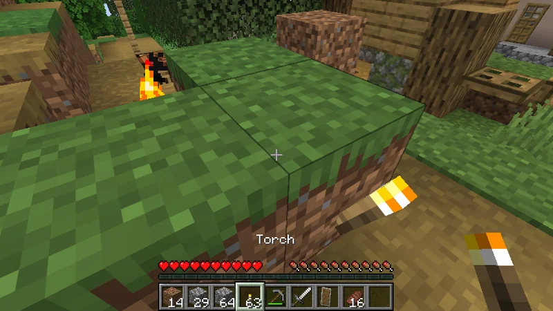Holding a Torch near the ground beside a village home