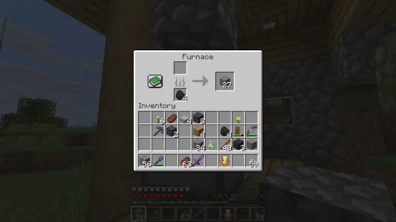 Smelting 27 stone blocks in a furnace