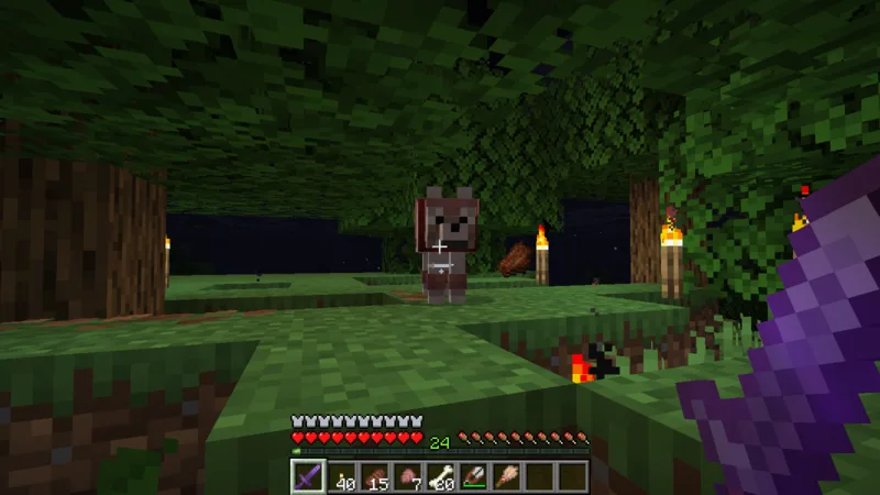 The armored wolf standing after a fight in the night forest The armored wolf standing after a fight in the night forest