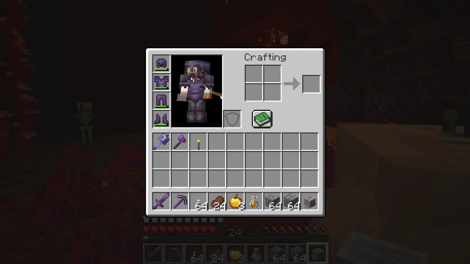 The collected Dried Ghast shown in the inventory beside the Nether Fossil