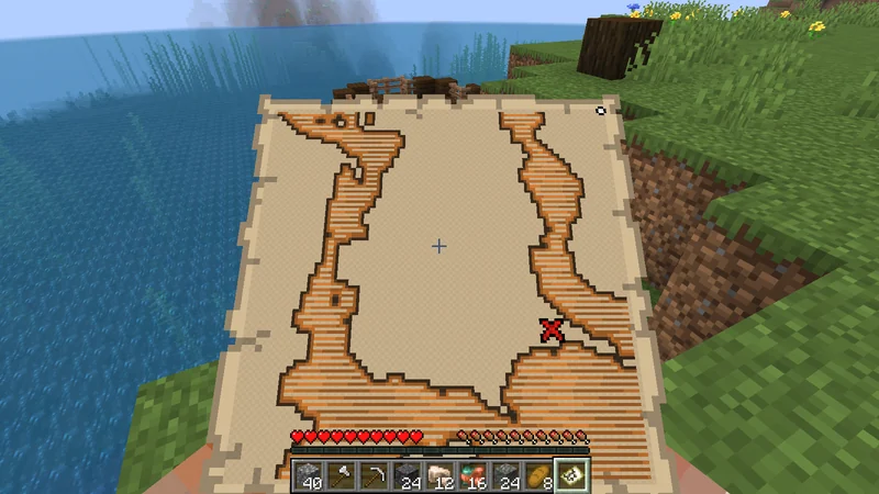 A buried treasure map marked with a red X