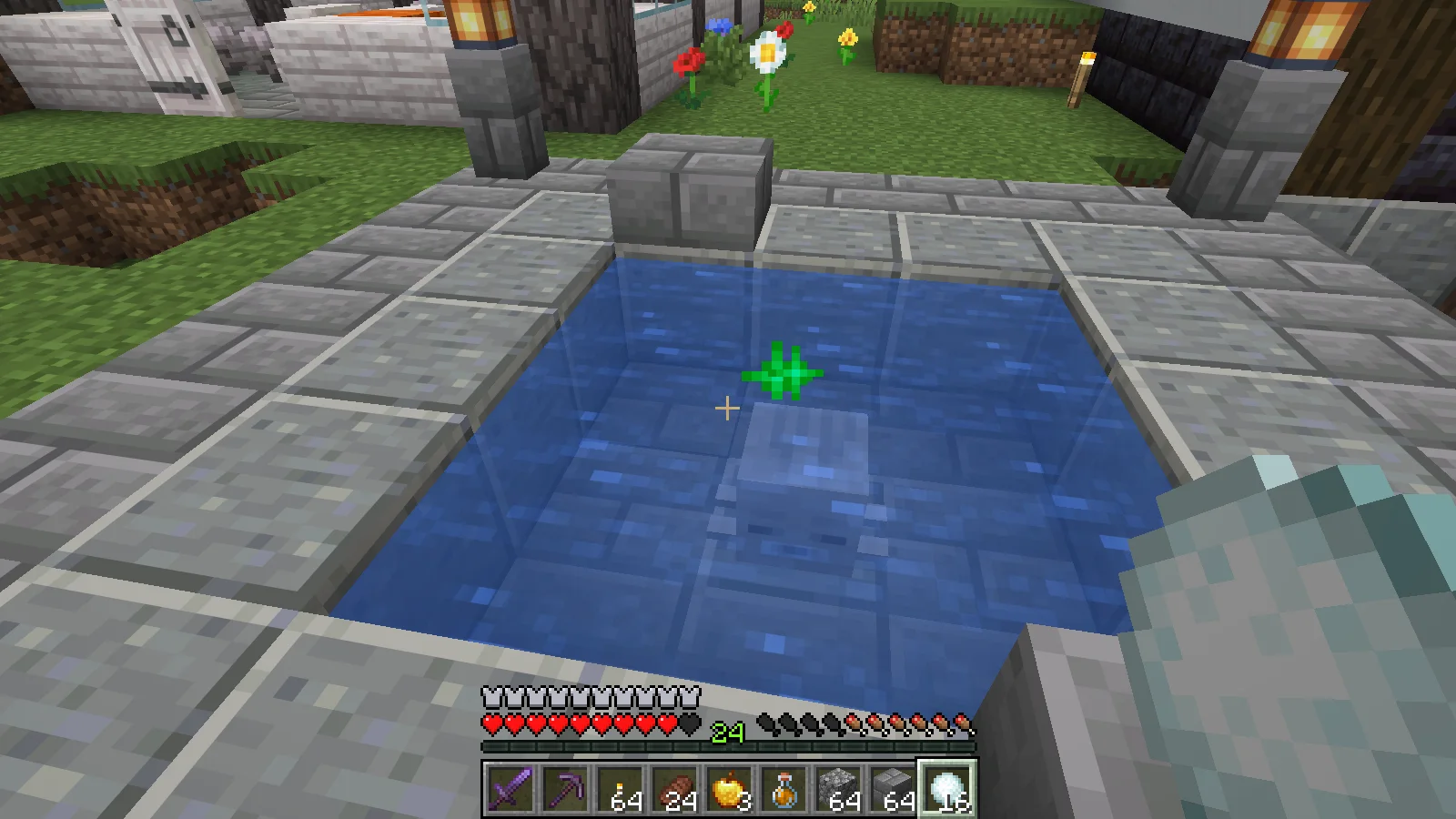 The hydrating Dried Ghast with a changed face and green particles underwater