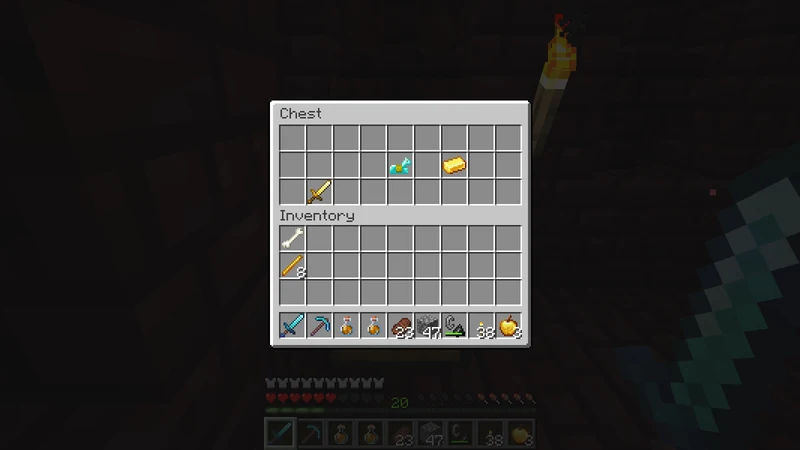 Diamond Horse Armor, Gold Ingots, and a Golden Sword inside a Nether Fortress chest Diamond Horse Armor, Gold Ingots, and a Golden Sword inside a Nether Fortress chest