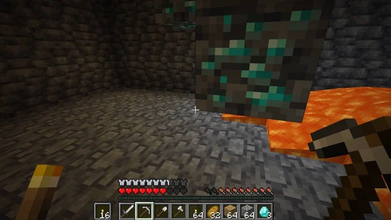 Diamond ore discovered beside lava deep underground Diamond ore discovered beside lava deep underground