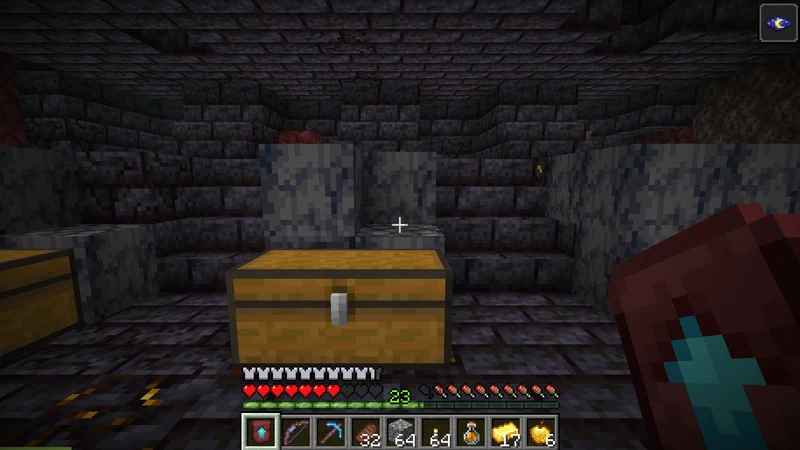 The suited man holding a Netherite Upgrade Smithing Template in front of the bastion chest The suited man holding a Netherite Upgrade Smithing Template in front of the bastion chest