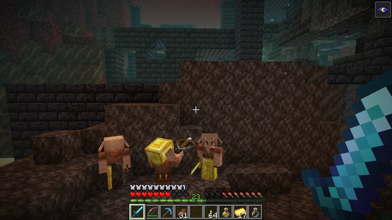 Three Piglins gathering near the suited man in a golden helmet Three Piglins gathering near the suited man in a golden helmet