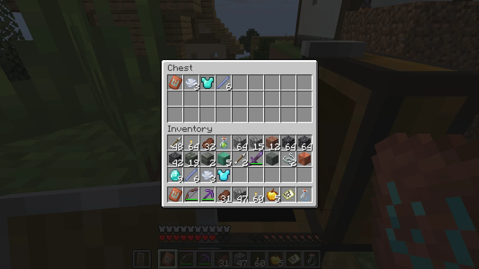 Regular vault rewards and separately gathered items stored in a village chest
