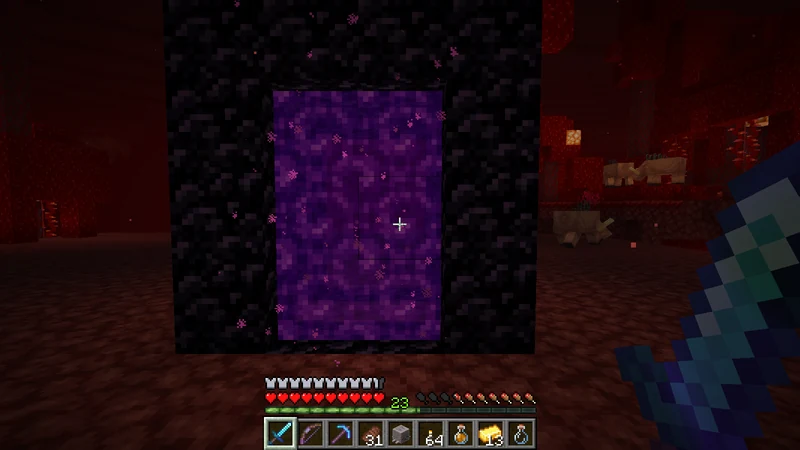Leaving the Bastion Remnant and heading toward the return Nether portal Leaving the Bastion Remnant and heading toward the return Nether portal