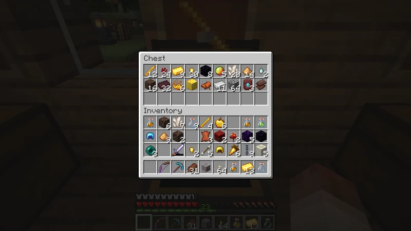 Storing the Netherite Upgrade Smithing Template in the Nether materials chest at the village warehouse Storing the Netherite Upgrade Smithing Template in the Nether materials chest at the village warehouse