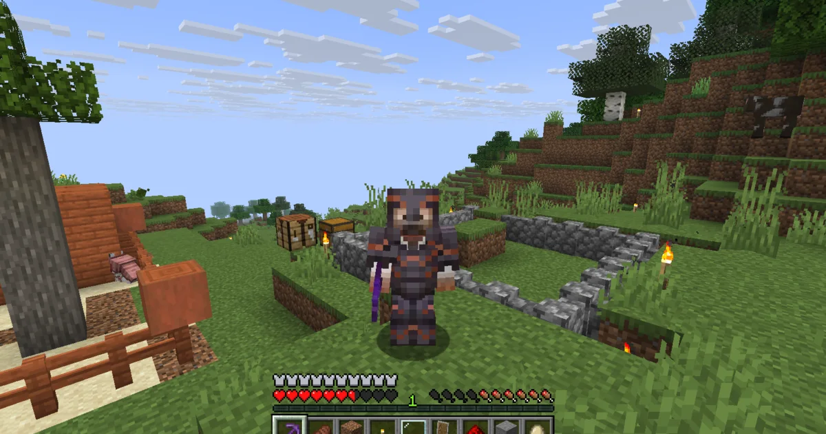 The suited man standing in front of the cow pasture and processing chamber in the castle town