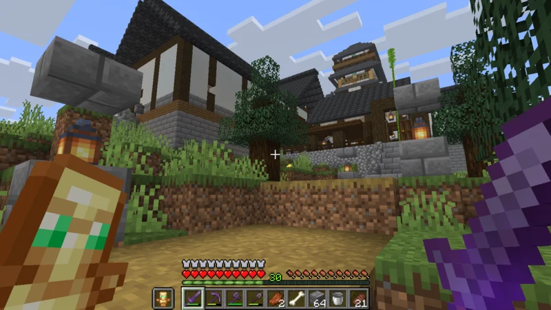 The post town gate, inn, castle keep, and an empty plot seen from the south The post town gate, inn, castle keep, and an empty plot seen from the south