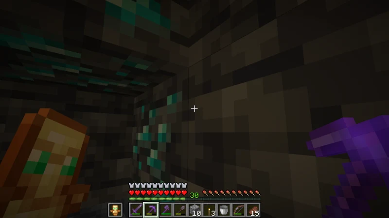 Diamond ore exposed in the ceiling above the underground stairs Diamond ore exposed in the ceiling above the underground stairs
