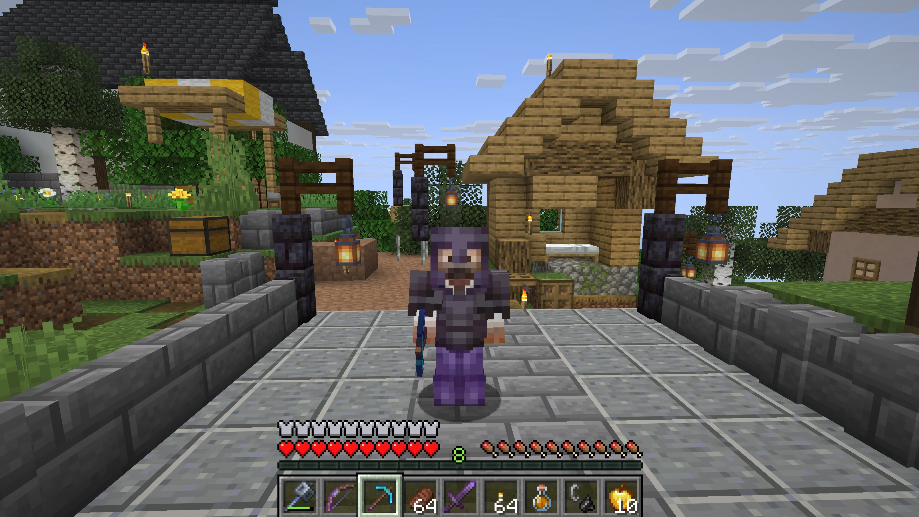 The suited uncle leaving the castle town with a pickaxe to look for copper The suited uncle leaving the castle town with a pickaxe to look for copper