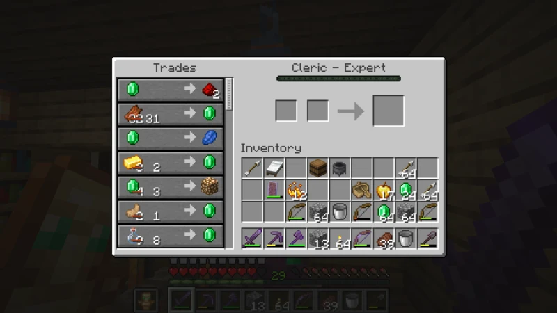 The trade screen for a cleric who has become an expert