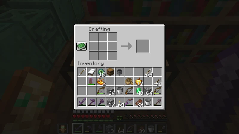 The crafting screen with ten Ender Pearls and Blaze Powder in the inventory