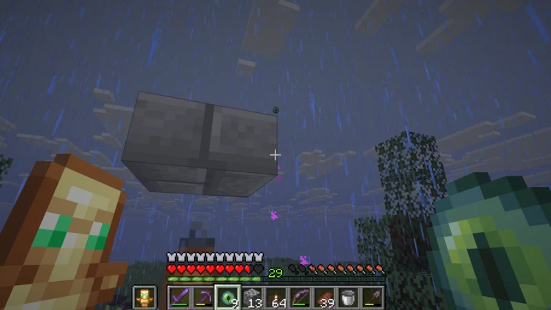 The first Eye of Ender flying into the rainy sky