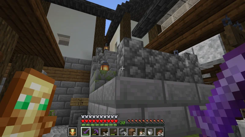 The new stone stairs with a landing and railings seen from below The new stone stairs with a landing and railings seen from below