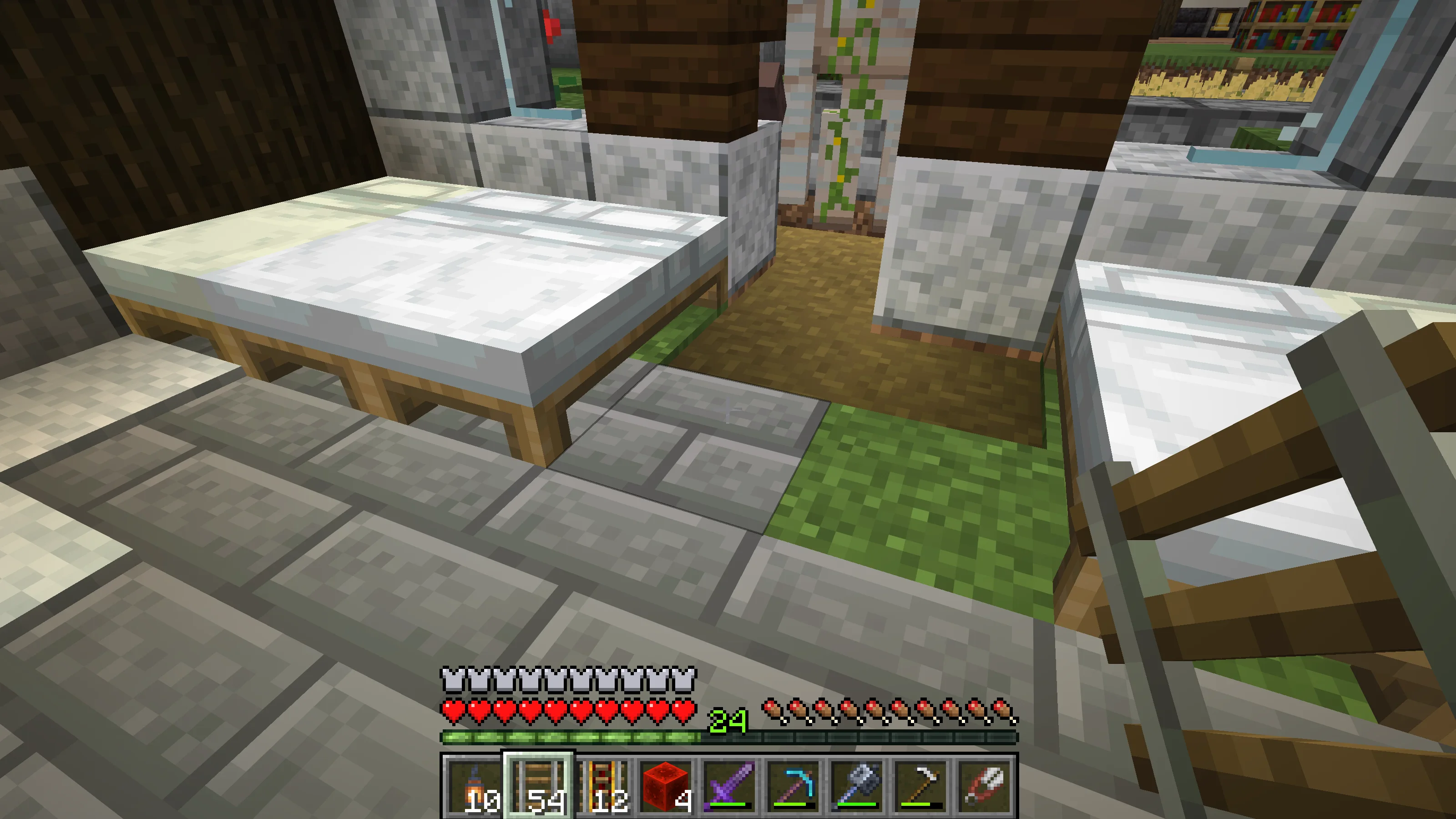 White beds and lanterns inside the villager lodging White beds and lanterns inside the villager lodging