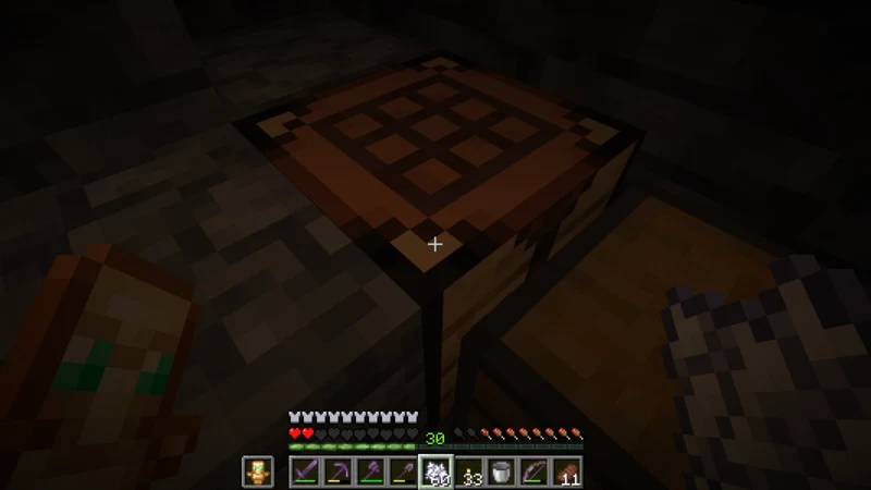 Bone meal at an underground crafting table after the suited man was badly hurt Bone meal at an underground crafting table after the suited man was badly hurt