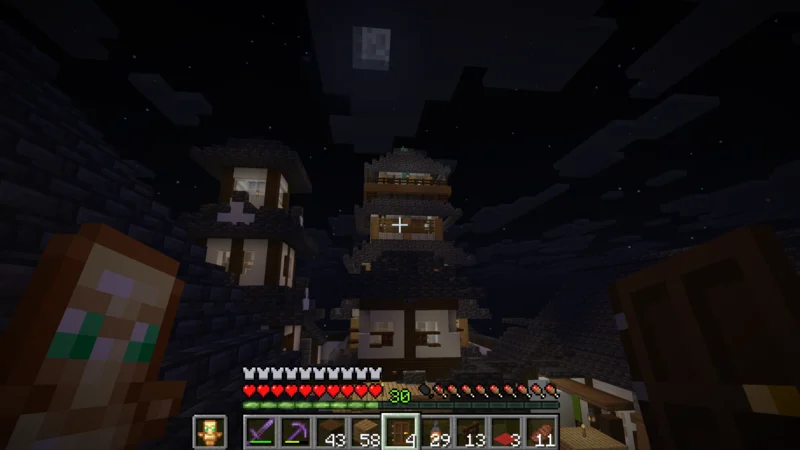 The Inui Yagura and castle keep seen from the black gate under the moon The Inui Yagura and castle keep seen from the black gate under the moon