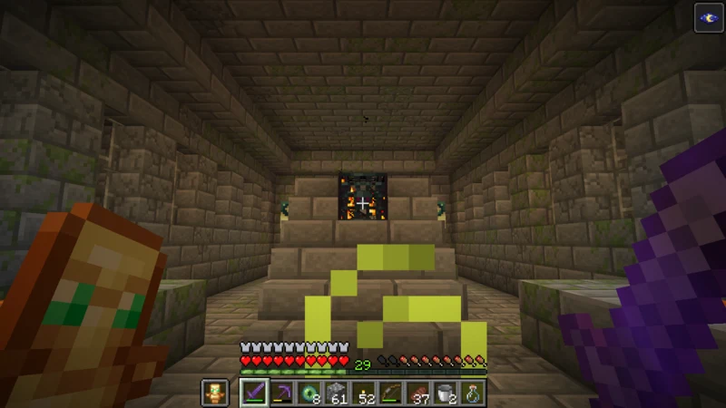 The portal room seen for the first time beyond a stronghold corridor