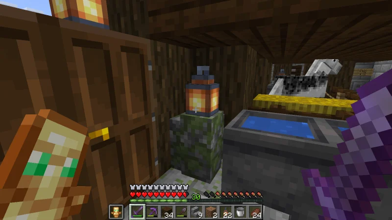 Azuki the horse beside water troughs and a mossy lantern Azuki the horse beside water troughs and a mossy lantern