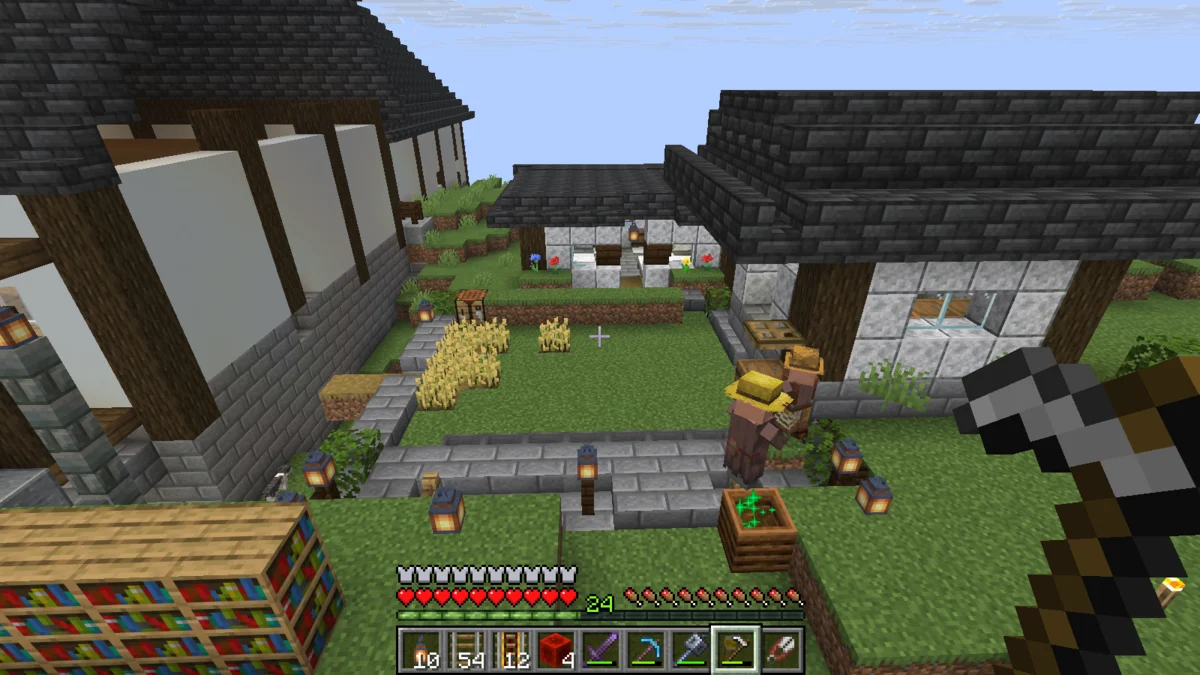 A water-flow wheat farm and villager lodging side by side in the castle town A water-flow wheat farm and villager lodging side by side in the castle town