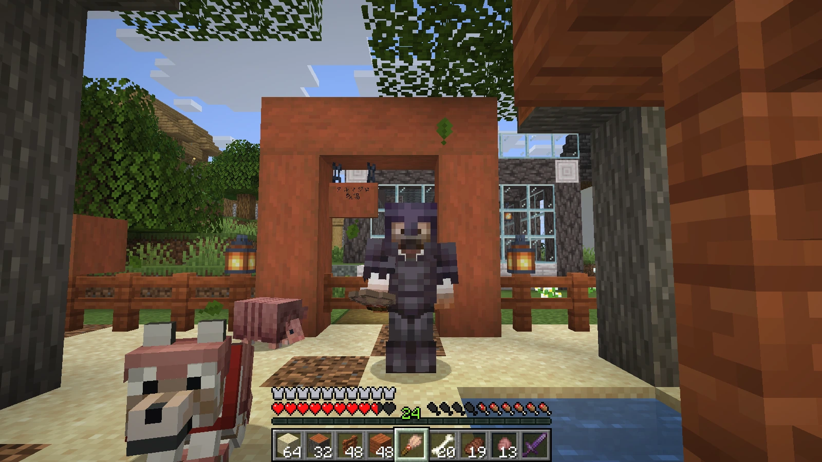 The suited uncle with Armadillos and an armored wolf at the completed ranch The suited uncle with Armadillos and an armored wolf at the completed ranch