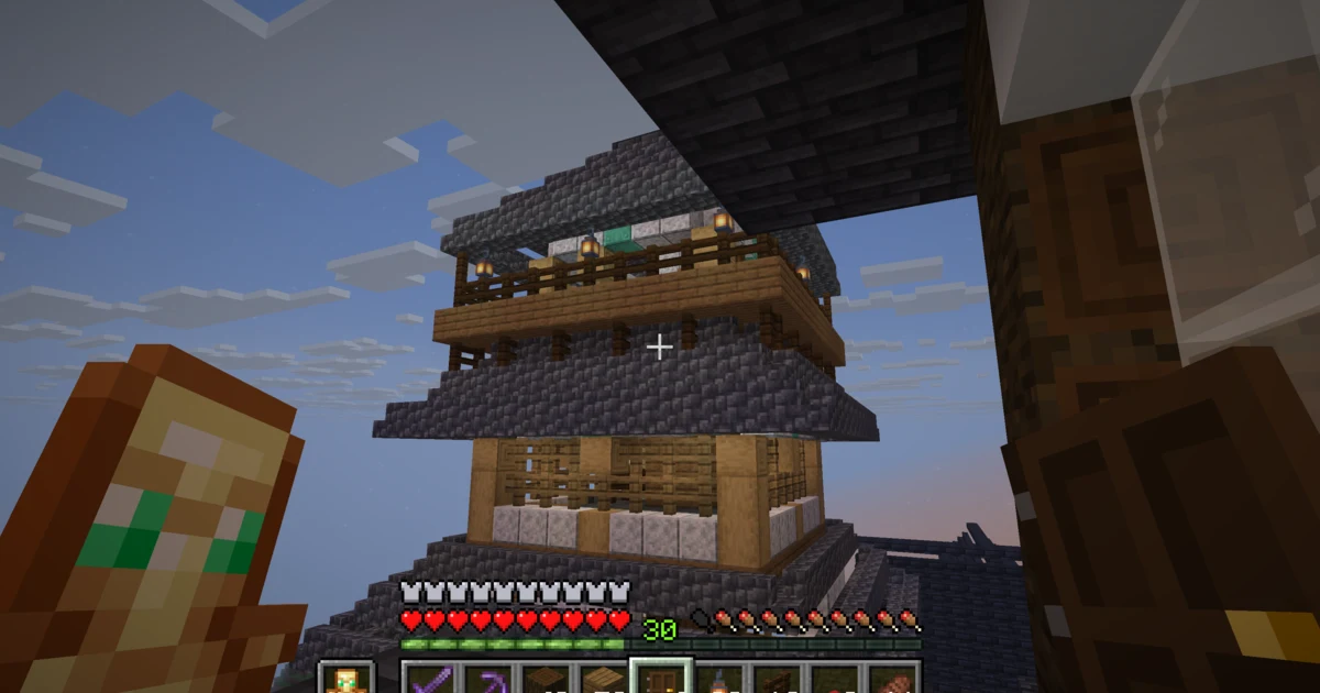 マイクラ 和風の天守に縁側を作る｜廻縁・高欄の材料と配置例