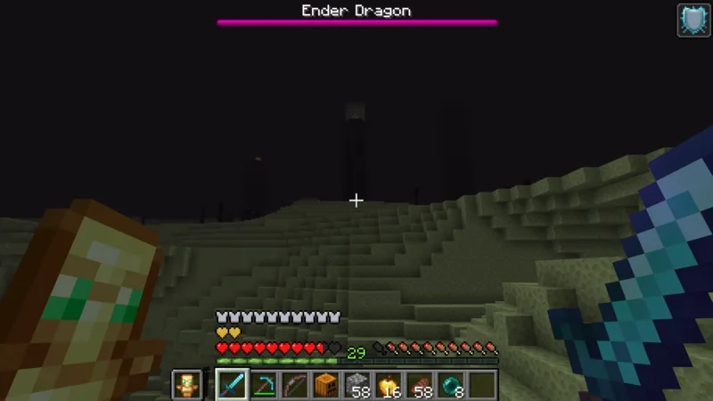 The Ender Dragon health bar appearing as the suited man arrives in the End The Ender Dragon health bar appearing as the suited man arrives in the End