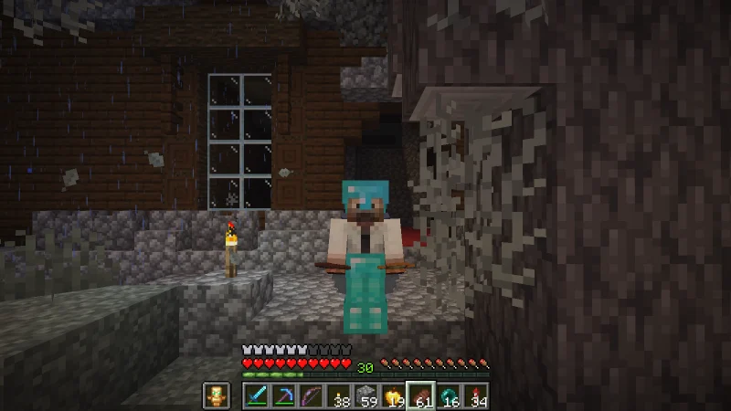 The suited man wearing a diamond helmet at the rainy entrance of a woodland mansion The suited man wearing a diamond helmet at the rainy entrance of a woodland mansion