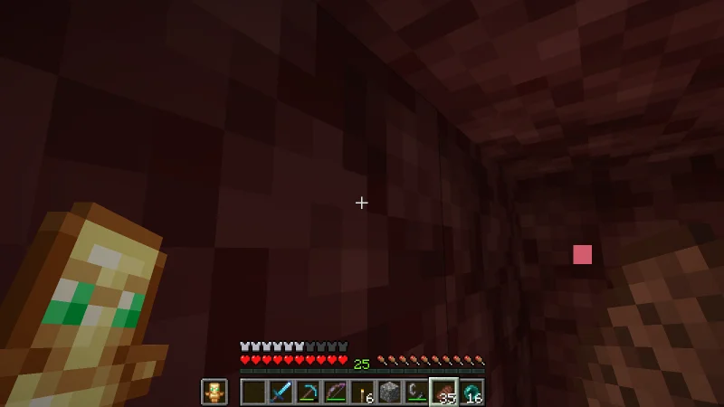 Part of the underground Nether road with purple particles visible Part of the underground Nether road with purple particles visible