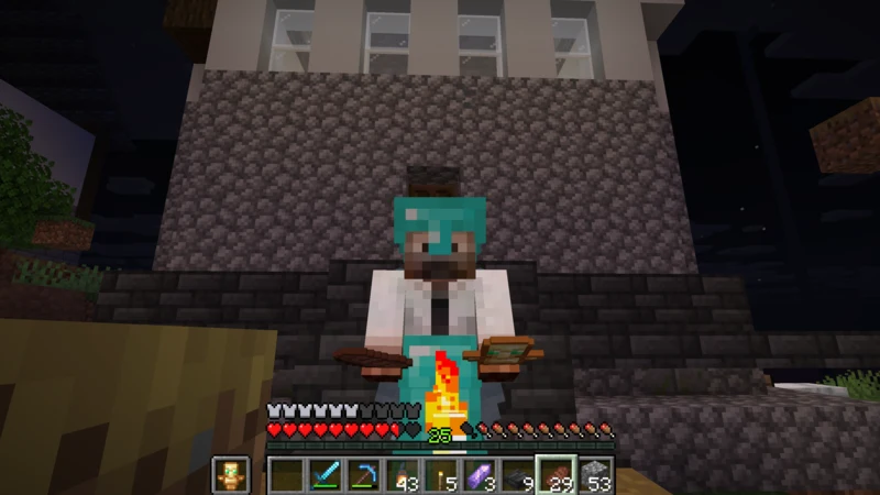 The suited uncle outside the completed music hall with an Allay flying nearby The suited uncle outside the completed music hall with an Allay flying nearby