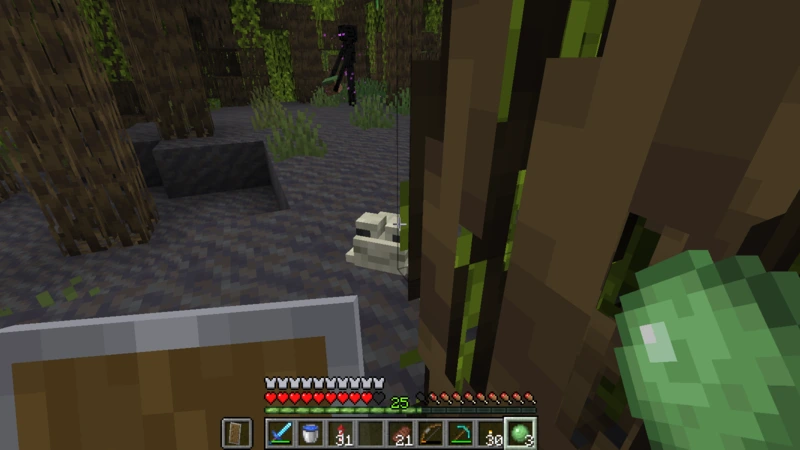 A slimeball held while looking at a white frog beside a tree