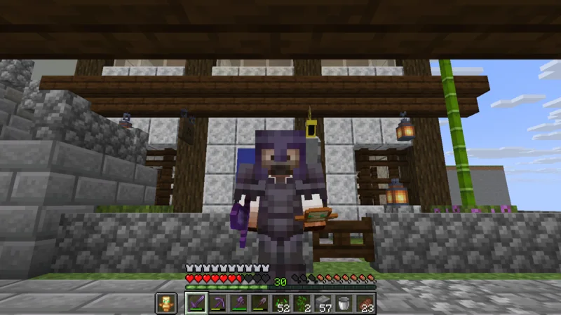 The suited man home at the inn with a parrot on his shoulder and Azuki nearby The suited man home at the inn with a parrot on his shoulder and Azuki nearby
