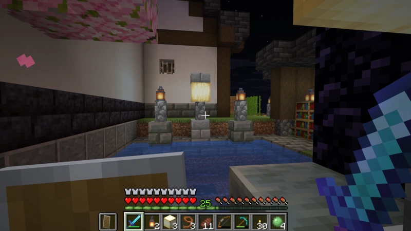 Looking across the pond toward the northern lanterns from beneath the southern froglight
