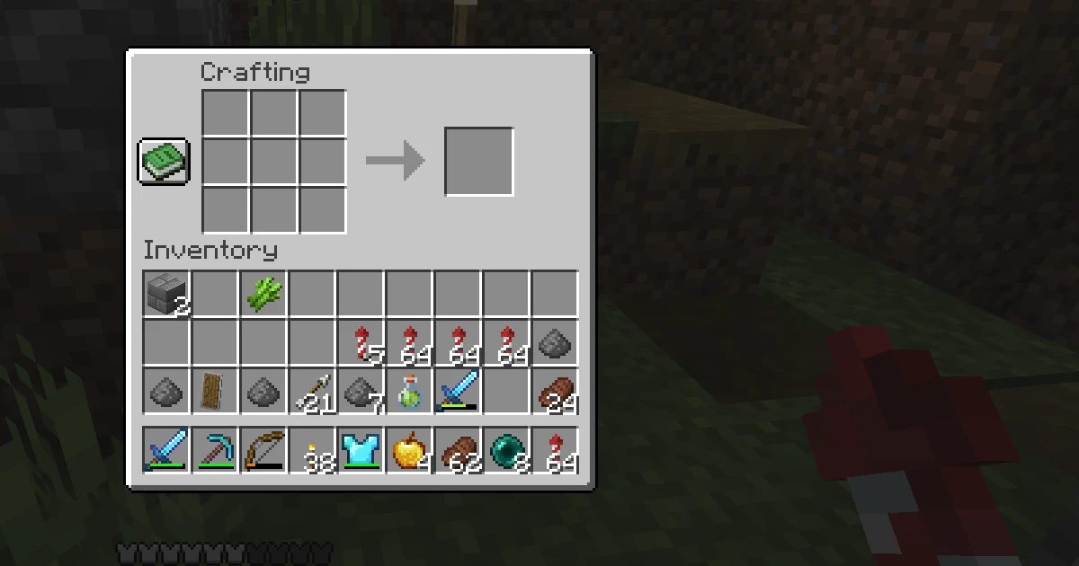 A firework rocket held in the right hand, with more red rockets in the inventory