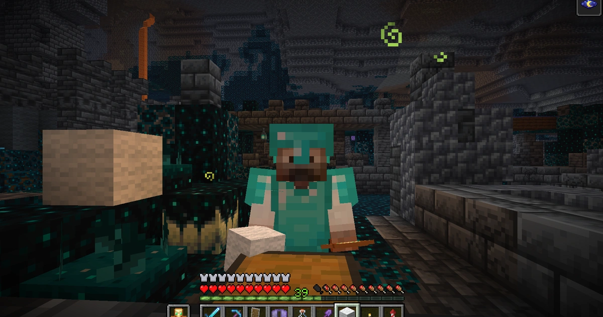 Standing at the second chest with a shrieker and ancient city buildings behind me
